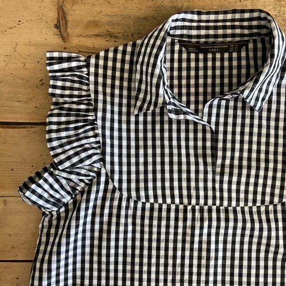 Zara sleeveless ruffles top in black and white gingham size XS made in Morocco - Picture 1 of 9
